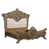 Constantine Pu Leather, Light Gold, Brown & Gold Finish Eastern King Bed Model BD00471EK By ACME Furniture